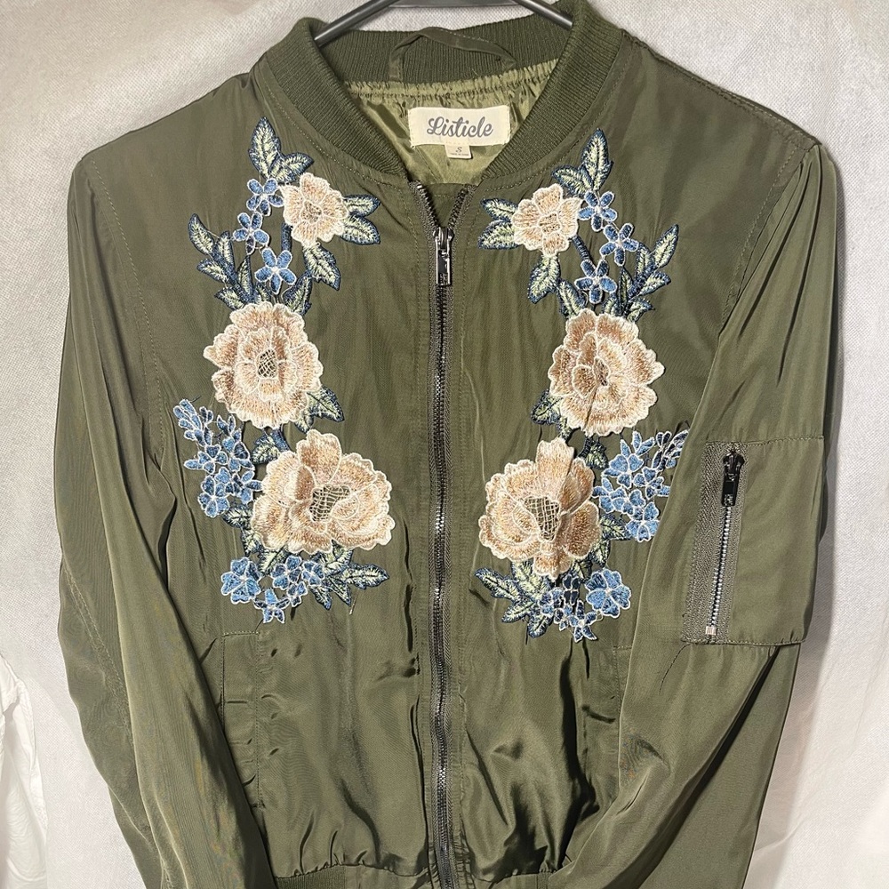 Embroidered Flower bomber jacket LISTICLE SMALL